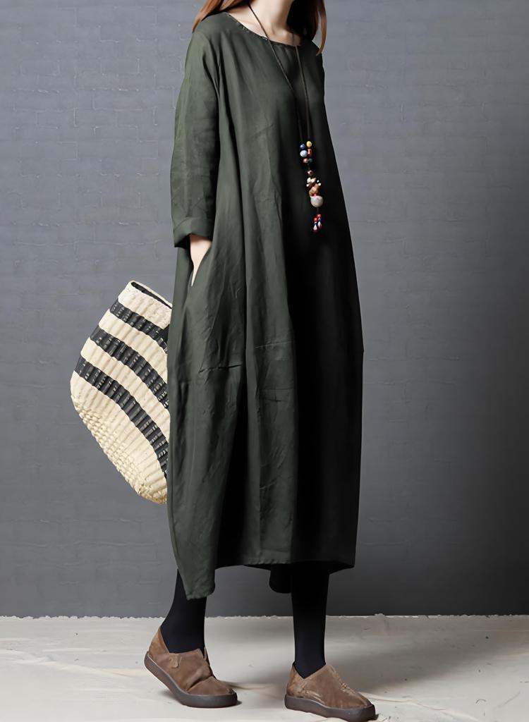 Winter Long Dress for Women Maxi Plus Relaxed Cotton Travel [JINJUDUO] Long-Sleeved Spring, Autumn, - Tunic, Length, Sizes, Fit, Linen,