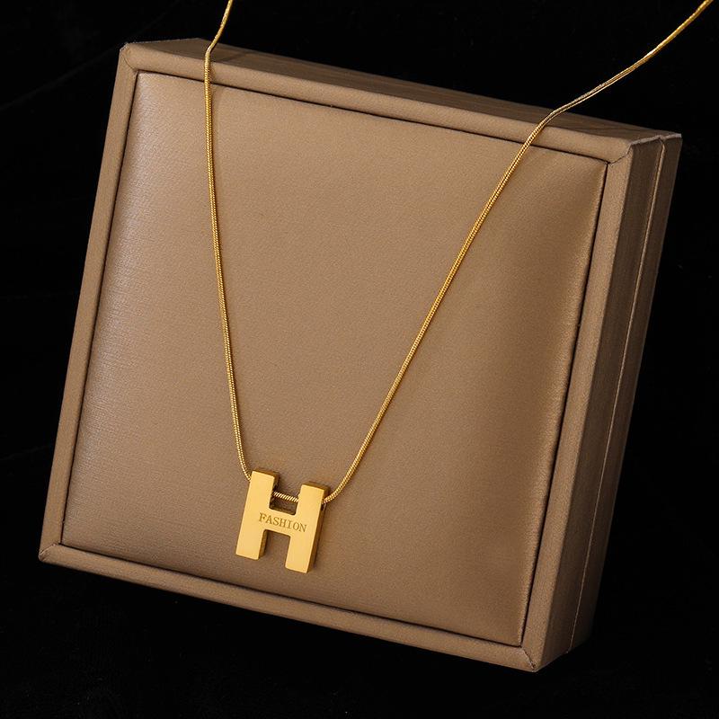 2026 Trendy Letter H Titanium Steel Clavicle Necklace - Non-Fading, Simple Luxury for Women