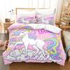 3D Cartoon Bedding Set Unicorn Rainbow Printed Duvet Cover Set Soft Skin-Friendly Single Double King Size for Kids Birthday Gift