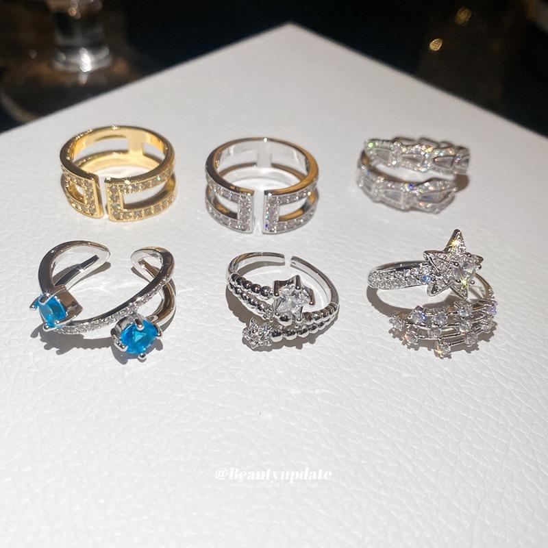 Korean Sweet and Cool Wind Zircon Star Opening Ring Niche High-end Index Finger Ring Light Luxury Personality Temperament Ring Woman