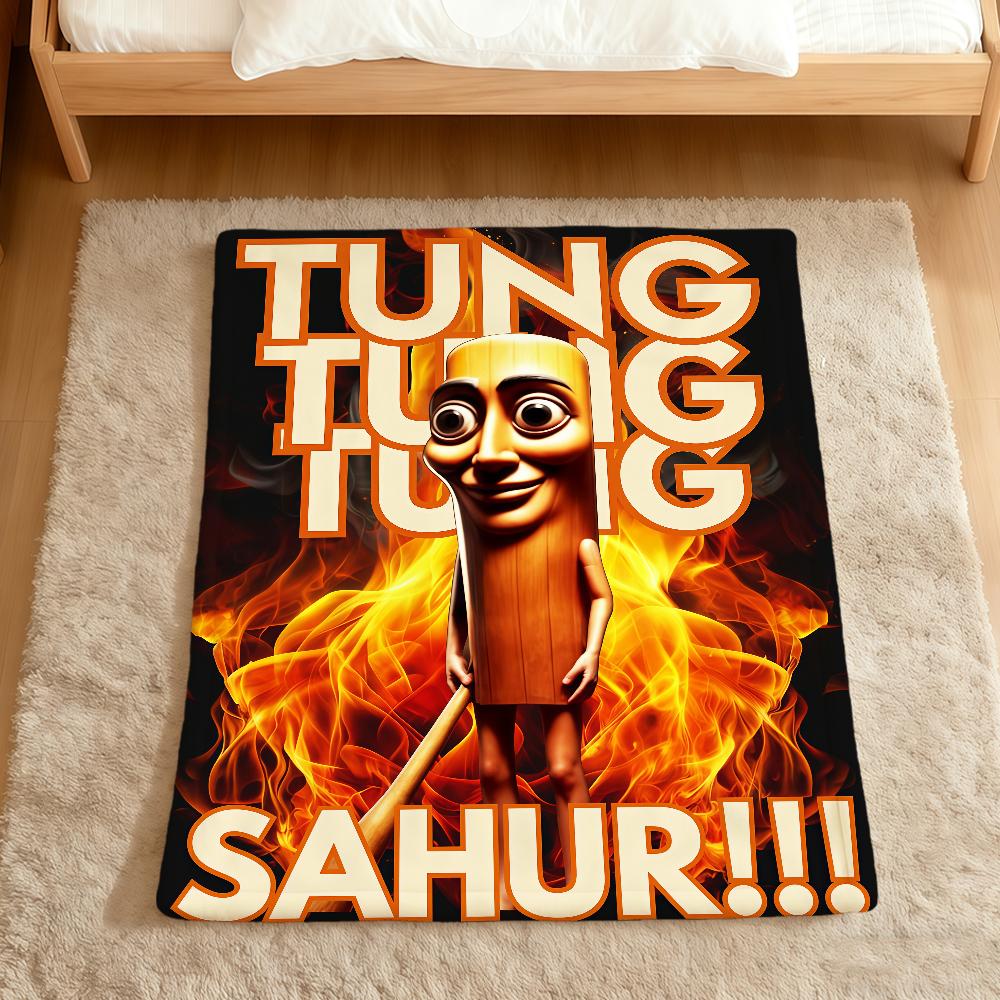 T-Tung Tung Sahur Tralalo I-Italian Brainrot Flannel Soft Warm Plush Blanket Sofa Living Room Pet Bedroom Gift Home Car Portable