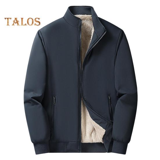 

Мужское хлопковое пальто с воротником-стойкой, длинным рукавом, утолщенной бархатной подкладкой, зимняя куртка с карманами, однотонная деловая верхняя одежда L темно-синий