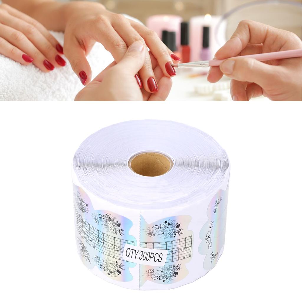 300 Pcs Nail Forms Length Self Adhesive Nail Extension Stickers Holographic with Clear Alignment Lines