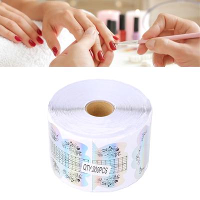 300 Pcs Nail Forms   Length Self Adhesive Nail Extension Stickers Holographic with Clear Alignment Lines