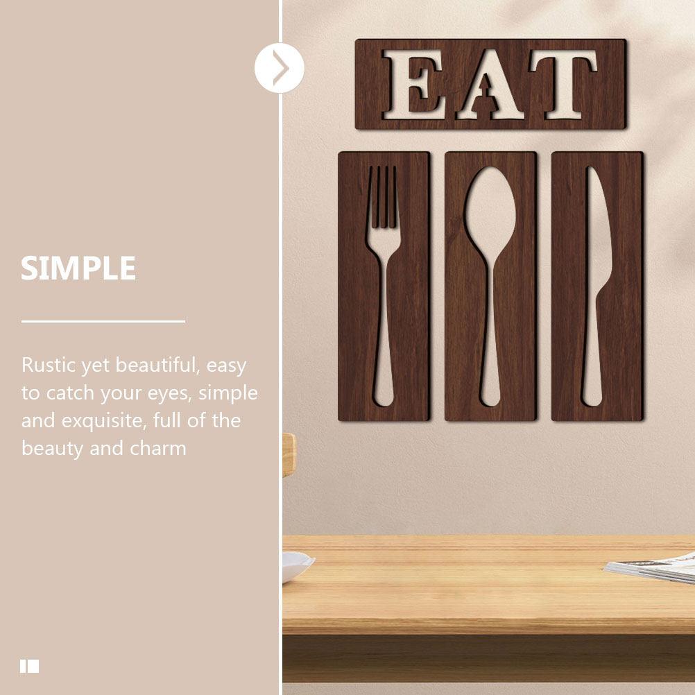 1Set Rustic Wooden Eat Sign Tableware Wall Decor Kitchen Dining Room Wall Art Farmhouse Kitchen Decoration Dining Room Decor