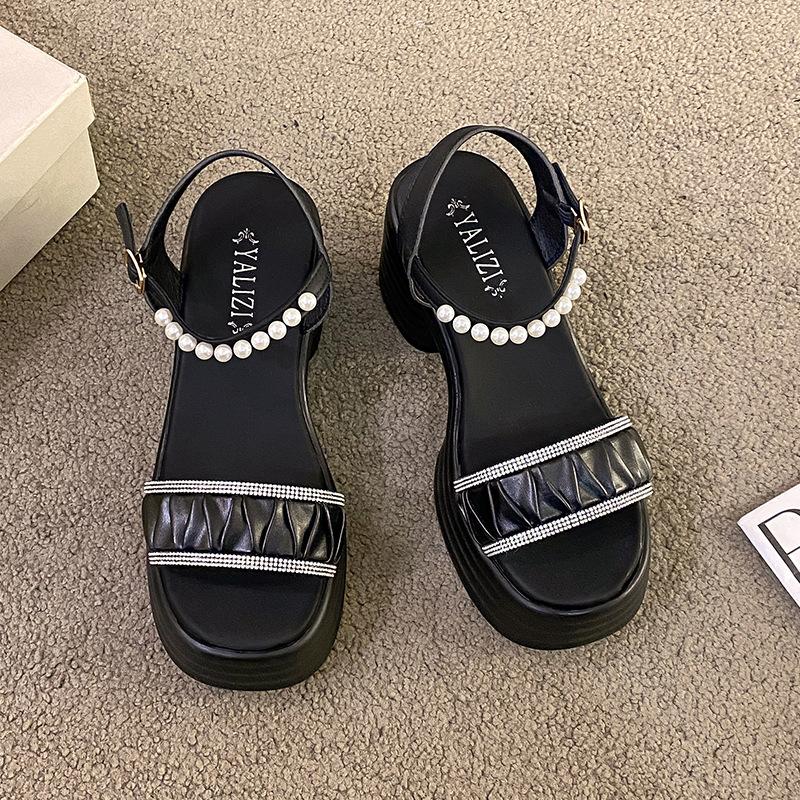 Gentle pearl platform fairy wind sandals women with skirt summer new fashion Roman shoes tide