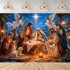 Photographic Backdrop of the Nativity of Jesus, Starry Night of Bethlehem, Christmas Party Decoration, Religious Event Background, Banner4631