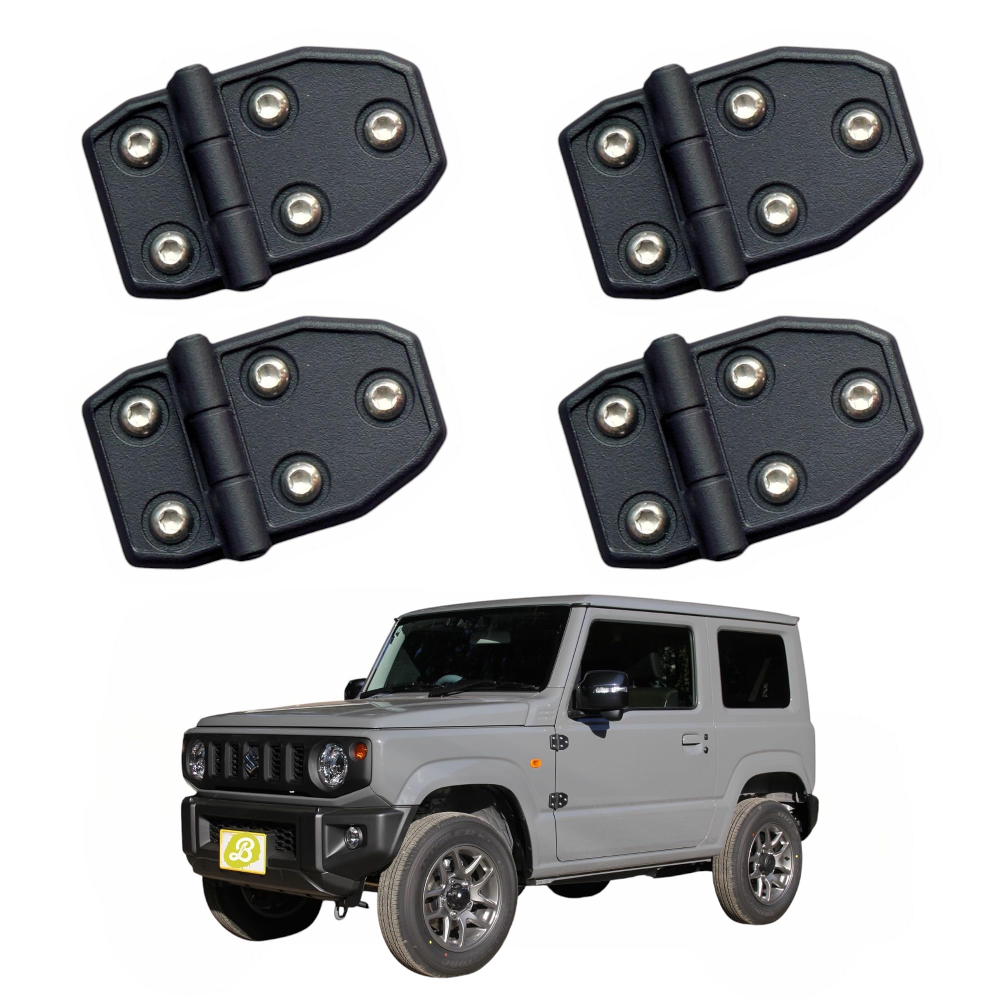 

Комплект из 4 декоративных петель для Jimny с лентой и изготовленным на заказ аксессуаром из нержавеющей стали Outer Three B Works JB64/JB74 двусторонние болты. Запчасти. Петли/Дверь чёрный