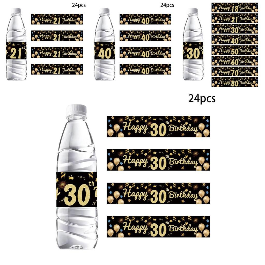 Geburtstagsparty Flaschenaufkleber Set mit Schwarz-Gold-Thema für Altersfeiern im Europa-Stil