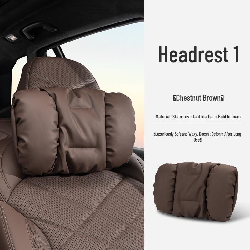 Nappa Leather Car Headrest & Lumbar Support Pillow Set - Universal Comfort Interior Accessory