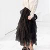 Fusta Tulle Femei Fusta Lunga Mesh Primavara Vara Negru Roz Fire Filet Talie Inalta Fusta Plisata Femei