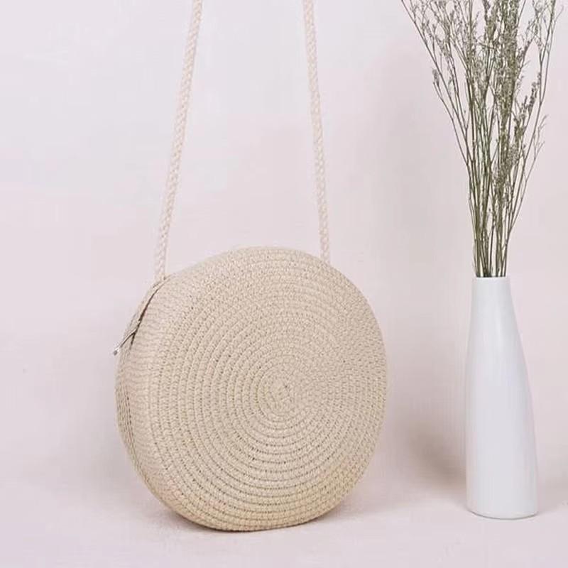 Minimalist Straw Bag Round Crossbody Purse Women Shoulder Vocation Style Handbag