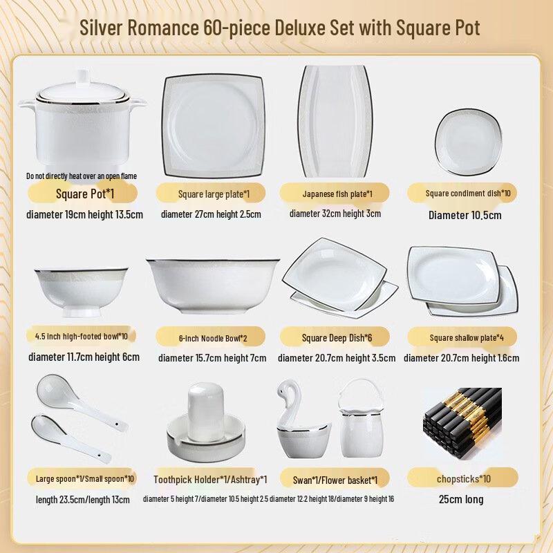Linpan Silver Romantic 60-Piece Dinnerware Set