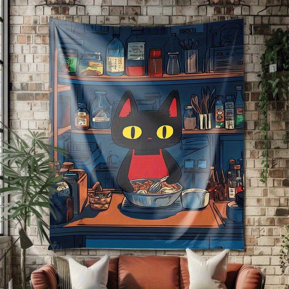 Cartoon Black Cat Kitchen Digital printing polyester wall tapestry suitable for use in living rooms bedrooms offices bars party