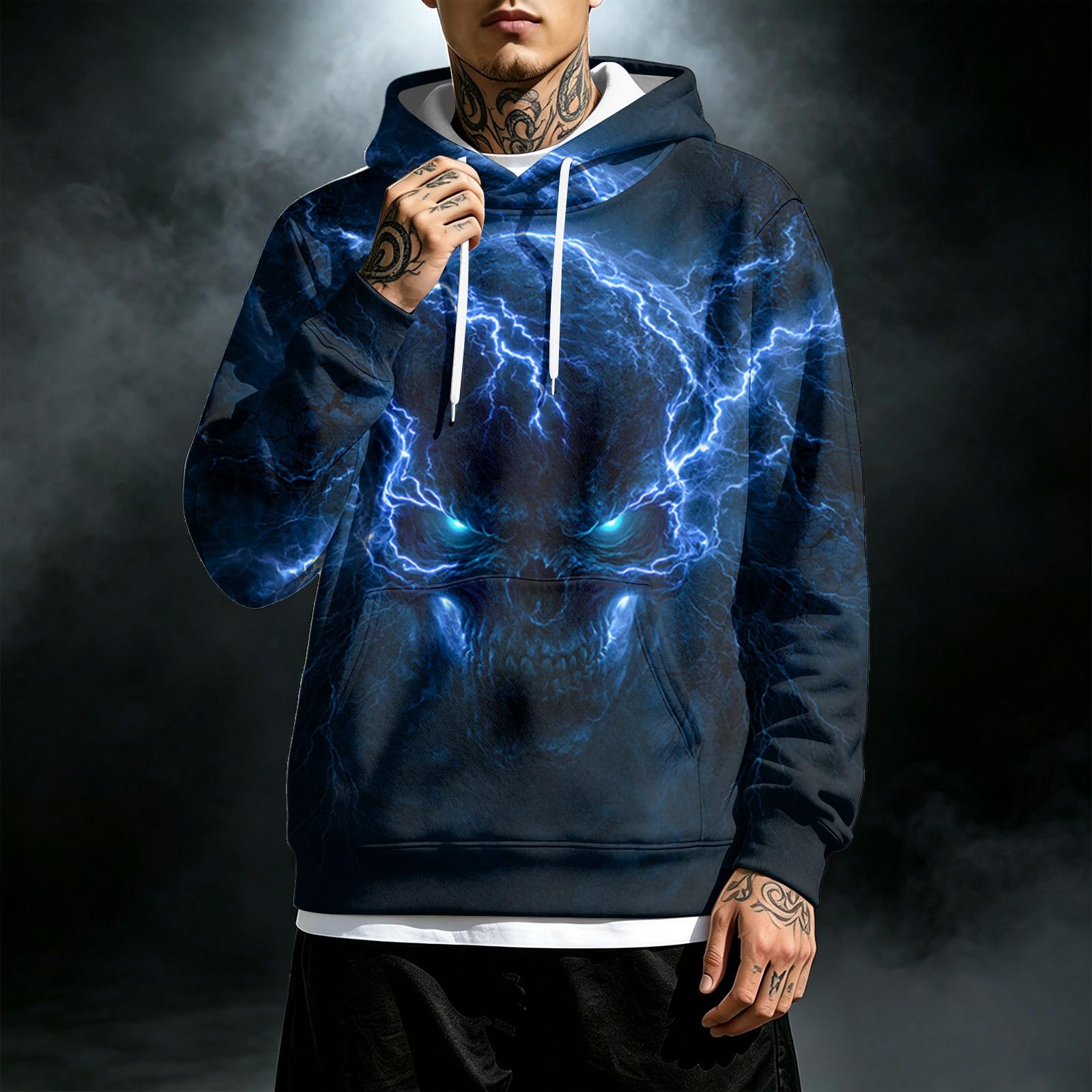 Men s Loose Fit Casual Hoodie with Pocket, Drawstring and Printed Pattern L