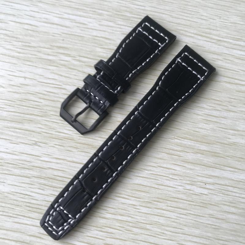 22 mm hnědočerná s bílými stehy Řemínek k hodinkám z pravé kůže Nahradit za náramek s řemínkem na hodinky IWC Big Pilot Deployant