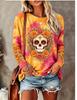 Damen Langarm T-Shirt Tag der Toten Blumenschädel Tie-Dye Print Rundhals Herbst Oberteile