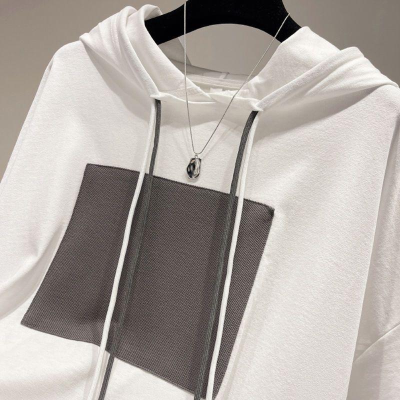 T-shirt Women Hooded Summer Casual Large Size Loose Round Neck Pullover Short-sleeved Tops