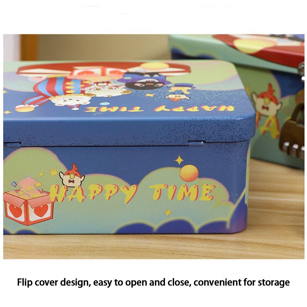 Vintage Tinplate Box Cartoon Print Empty Box High Quality Desktop Storage Case Household