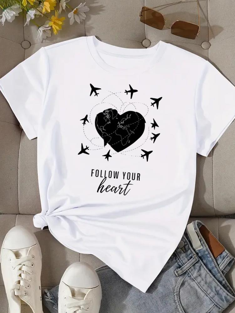 (Asian Size) letter leopard 90s Tee Top Clothing T Shirt Women Fashion Woman Print Female Short Sleeve Graphic T-shirts