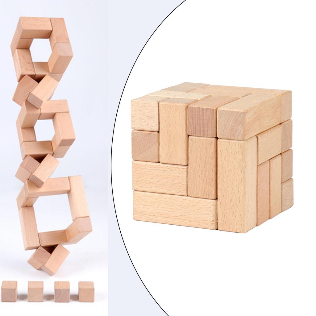 Wood Building Blocks Educational Bricks Montessori Developing Brain Teaser Toy