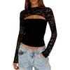 Women’s Lace Long Sleeve Going Out Top Sexy Cut Out Y2K Crew Neck Club Party Night Out Tops Mesh Lace Blouse Shirt