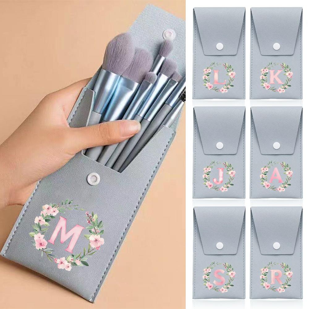 8pcs Makeup Brush Kit with Portable Storage Pouch Multifunctional Beauty Brushes Set Tools 26 Wreath Letters Pattern