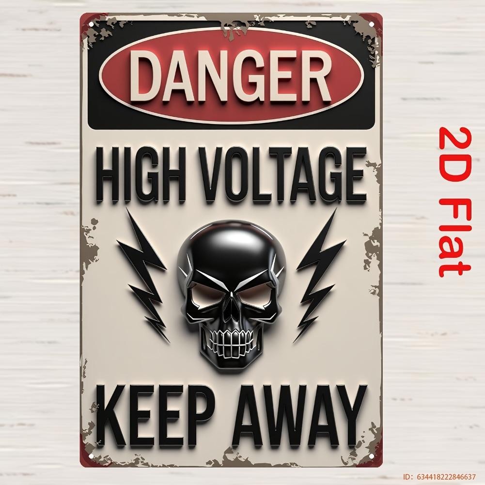 

2D Flat, 1pc Vintage Metal Sign | Iron Sheet with HIGH VOLTAGE KEEP AWAY and Skeleton Lightning Design 20x30cm（7.8x11.8inch）