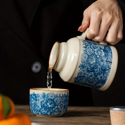 1pc Ru Kiln Porcelain Floral Teapot With Lid Large Capacity Mug Ceramic Chinese Teaware Festive Gift Tea Brewing Cup Gift For Tea Lovers
