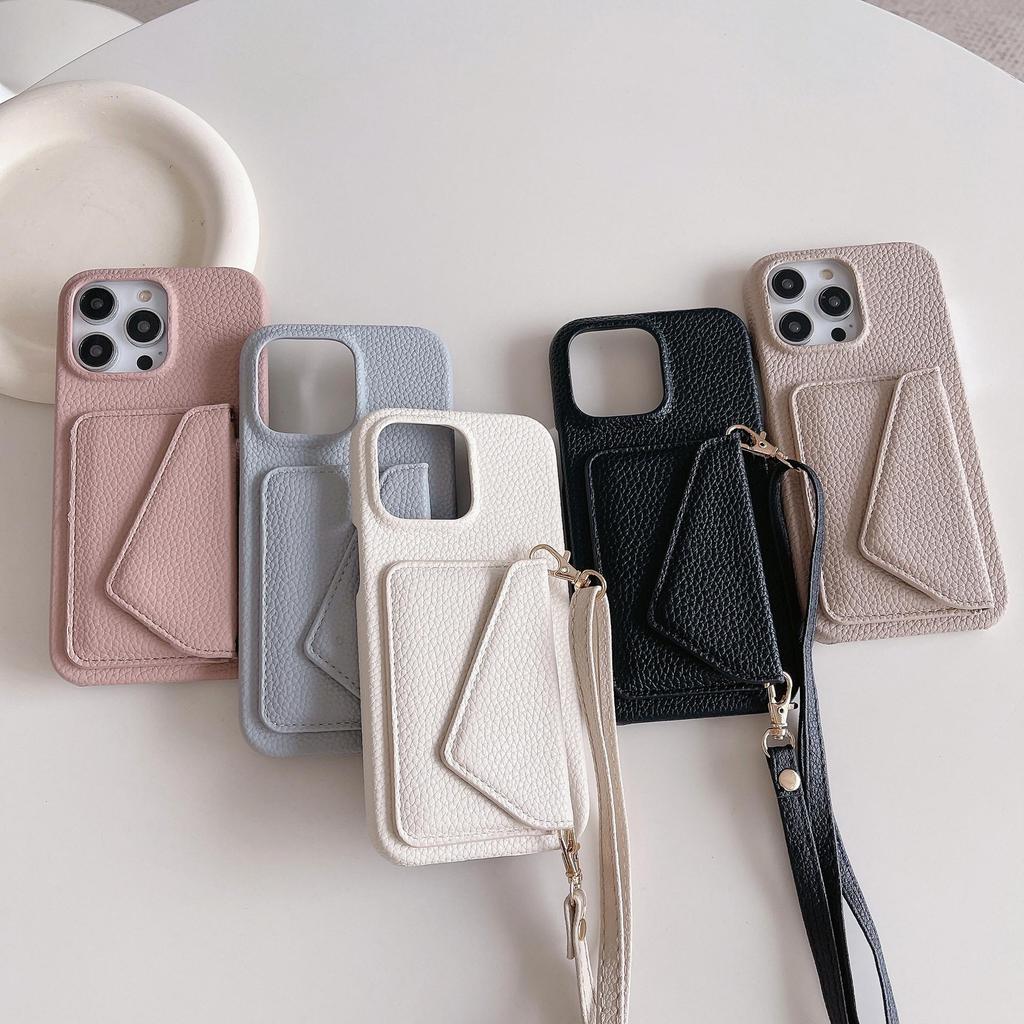 Leather Crossbody Card Holder Case for iPhone 14/16/17 Pro Max - Protective & Stylish Back Cover for Women