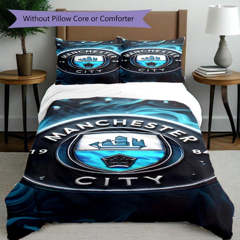 3pcs Duvet Cover Set (1*Duvet Cover + 2*Pillowcase, Without Core),Football Team City FC Print Bedding Set, Bedroom Decor, All‑Season, Birthday Gift