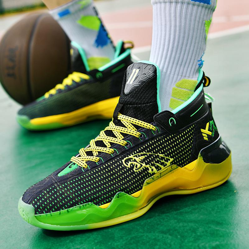 Practical basketball shoes Rubber running Casual indoor and outdoor Zhongbang luminous children's couple sole sports shoes Sneakers men
