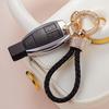 1pc Handcrafted Braided Rope Keychain Sparkling Rhinestones - Stylish Monochrome Car Key Ring Fashion-Forward Accessory