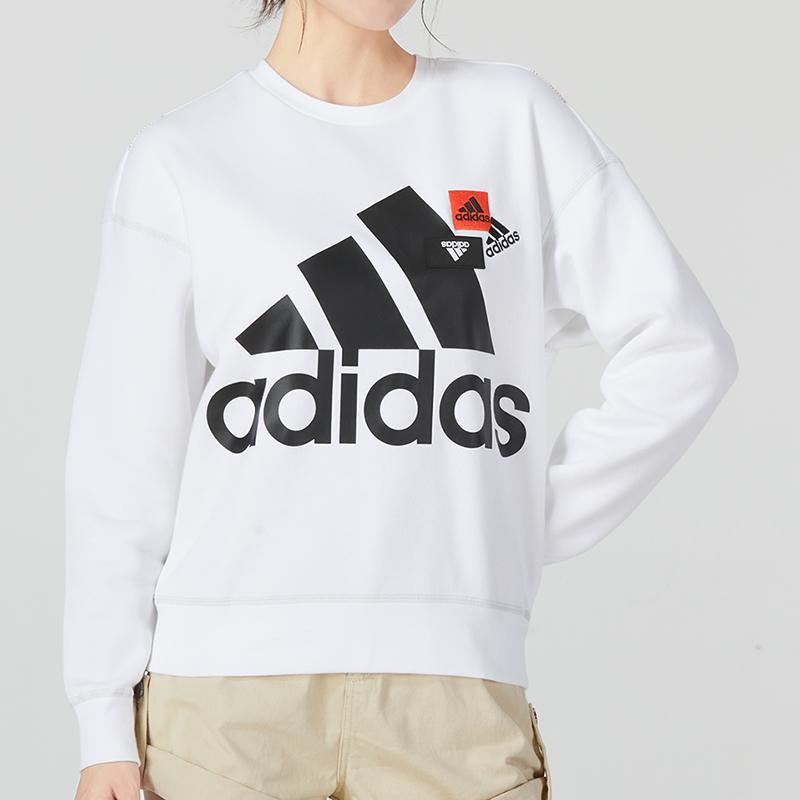 Adidas Sport Casual Logo Crew Neck Sweatshirt Long Sleeve Women Sweatshirt White HM5298