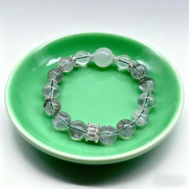 Green Phantom & White Crystal Beaded Bracelet - Xiaohongshu Style Jewelry