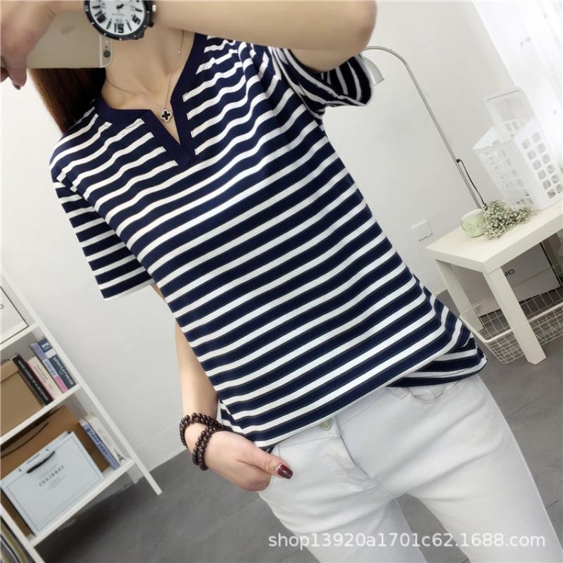 

Полосатый женский топ большого размера с коротким рукавом, свободный, с рукавом 3/4, облегающий, из чистого хлопка, повседневный M зелёный