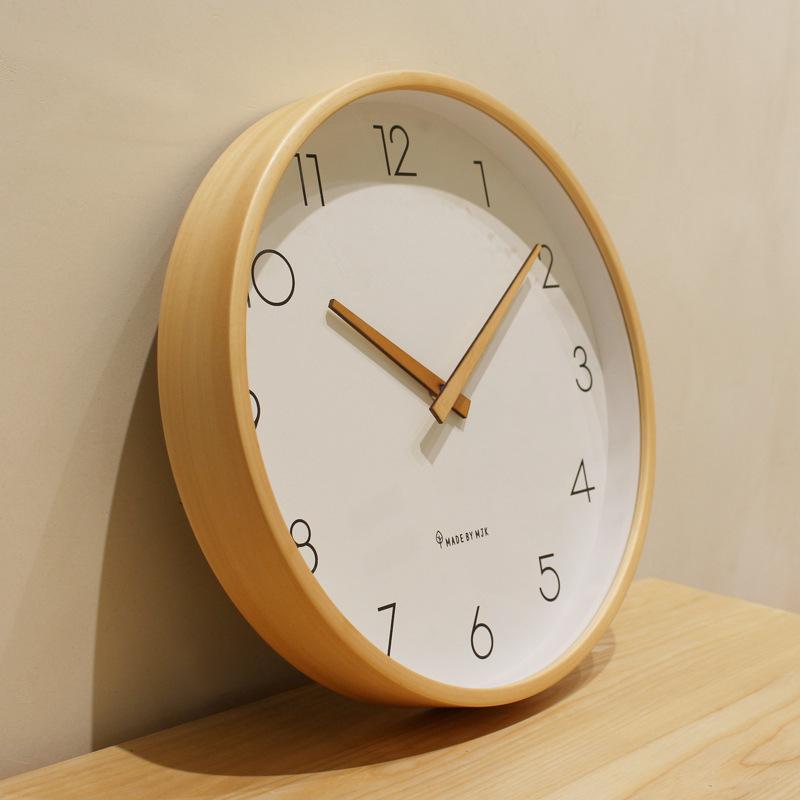 12inch Japanese Style Modern Wall Clock with Silent Quartz Movement Natural Wood Finish for Living Room Home Decor Clocks
