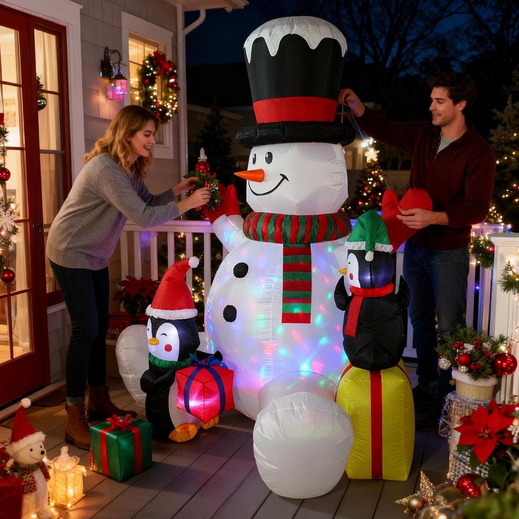 Christmas Inflatable 7ft Display Decor With 2 Penguins Christmas Inflatable Snowman For Family Friends Indoor Outdoor Party