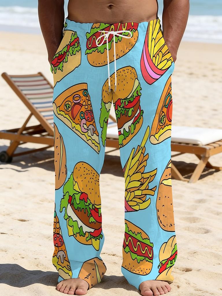 Casual men's printed loose straight trousers vacation beach pants men's European and American breathable