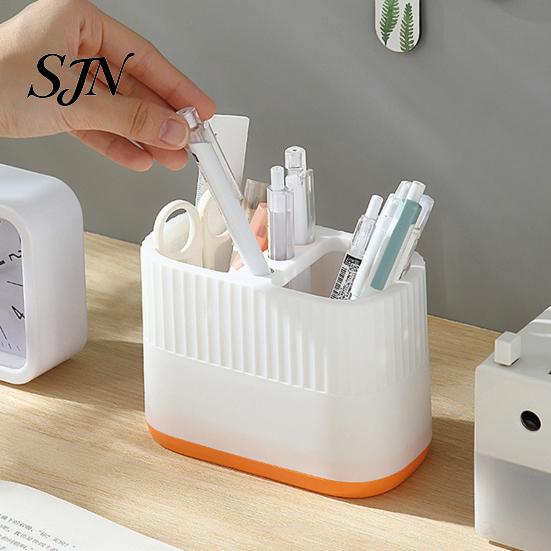 Plastic Pen Cup for Desk Desktop Holder, Compartments Thickened Organizer, Macaron Durable Storage Bin Color Vertical Pattern Organizer Stationery