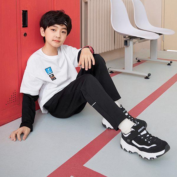Skechers I Conik Synthetic Leather, Textile Low top Kids Lifestyle Shoes Black White Teenagers 8701645L-BKW