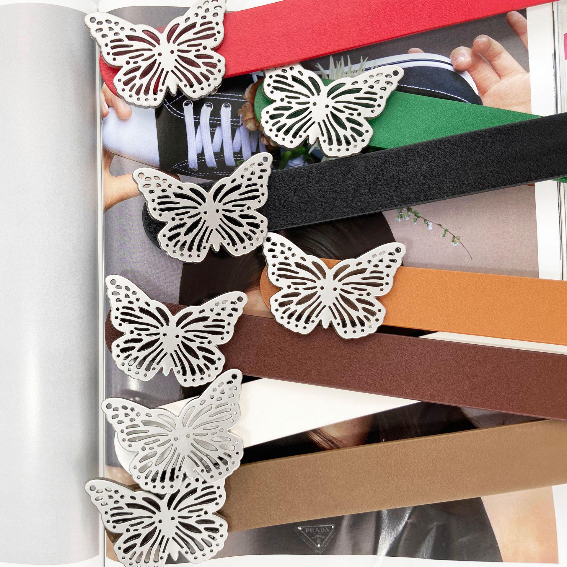 

Butterfly Cutout Buckle Leather Belt for Jeans - Versatile Retro Style. кофейный