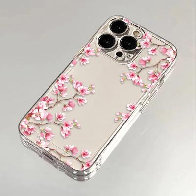 Cherry Blossoms Flowers Transparent Phone Case For iPhone 16 15 14 13 12 11 Pro Max X XR XS Max 7 8 Plus SE 2020 Shockproof Silicone TPU Phone Cover