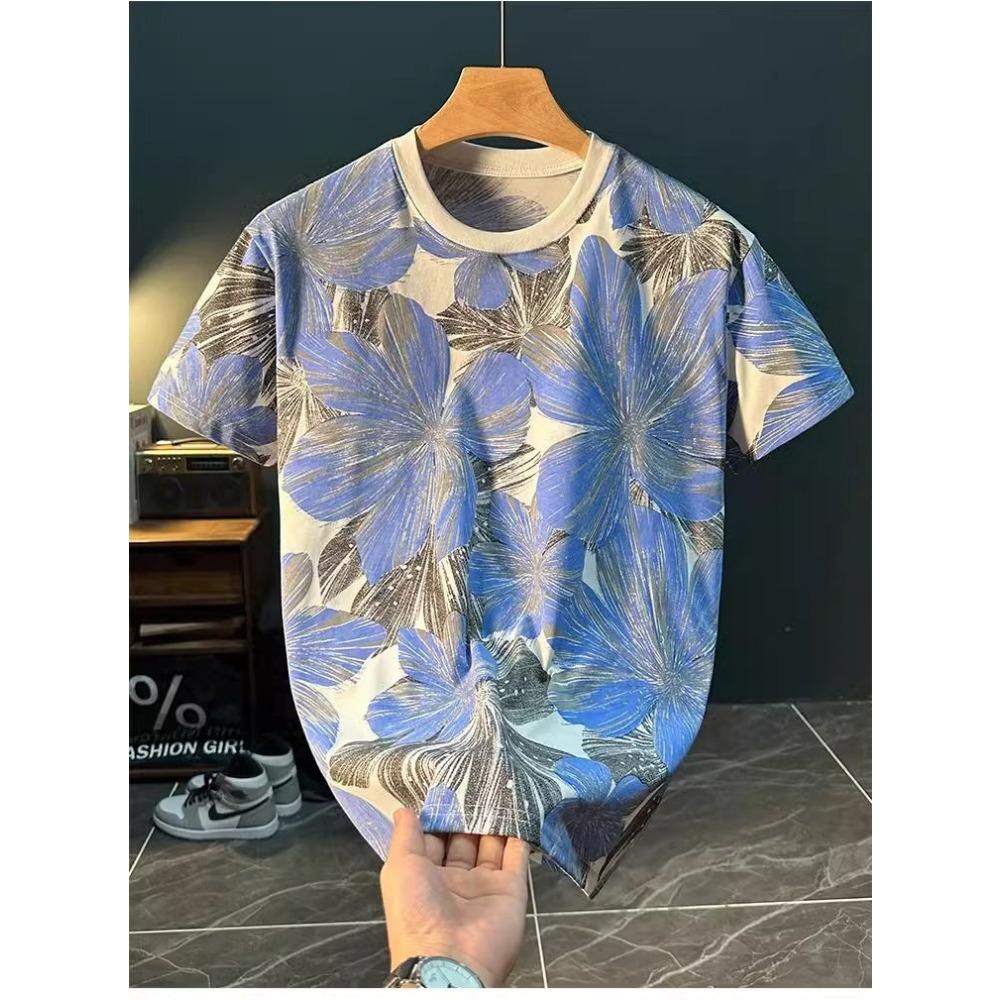 Loose Short-sleeved Thin Versatile Top T-shirt for Men Summer Thin Full-body Printed Casual Breathable Trendy
