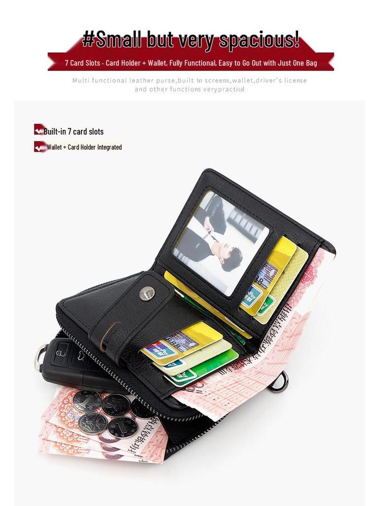 Kingdushi Men's Vertical Retro Multi-functional Wallet with Zipper and Coin Pocket