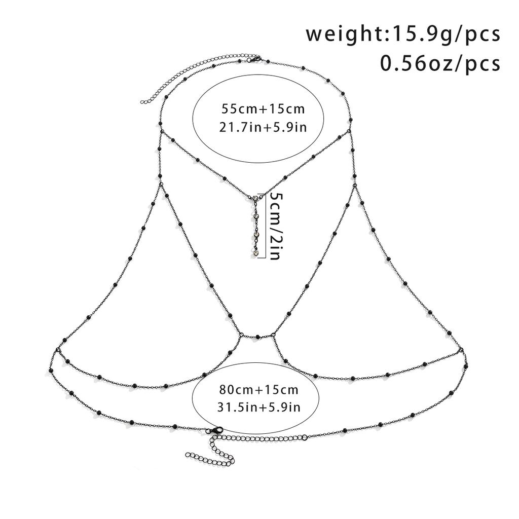 Sexy Corrente de Corpo Sutiã de Peito com Contas Redondas Pretas Charme de Zircônia Biquíni Boate Mulheres Acessórios de Joias Corrente de Corpo Rave Senhoras Novo