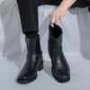 Men's Leather Chunky-Heeled Ankle Boots  Side Zipper Outdoor Casual Walking Boot  Anti-Slip Business Boots For Autumn And Winter