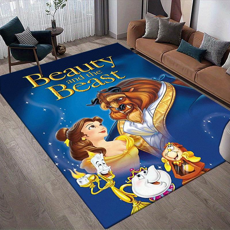 1pc Beauty and The Beast Pattern Area Rug Soft Flannel Floor Mat for Living Room,Office,Bedroom and Carpet,Sofa Coffee Table Floor Mat