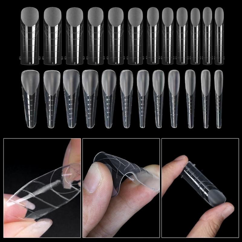 Klare Doppelformen für Acrylnagelsystem UV-Gel-Nagelform Vollabdeckung Falsche Nagelspitzen mit Skala 12 Größen Maniküre Pediküre Werkzeug
