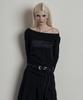 Eonibeu Off Shoulder Lettering Long Sleeve Black